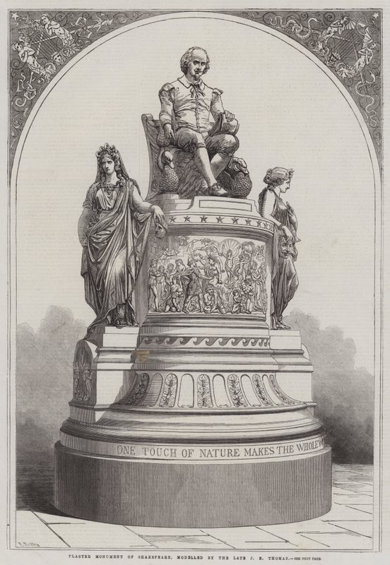 Shakespeare gipsz-emlékműve, a néhai J E Thomas mintájára alkotó: R. Dudley