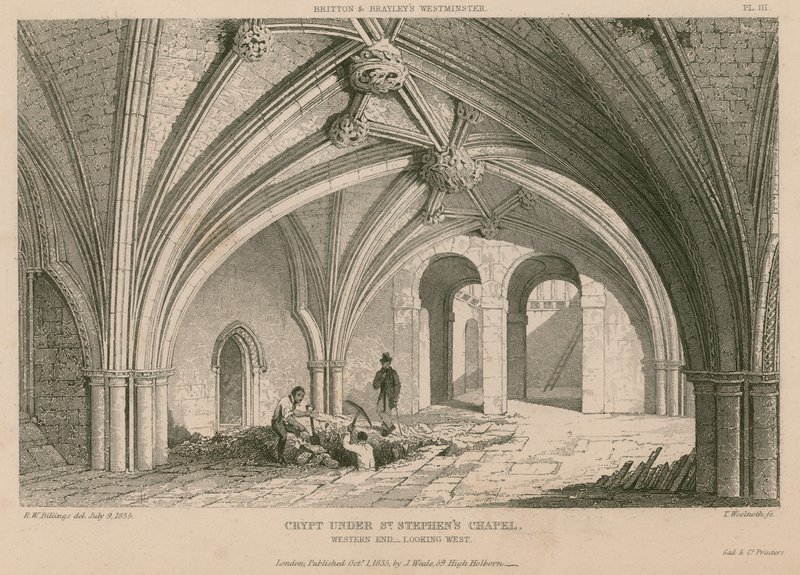 Kripta a Szent István-kápolna alatt, a Westminster-palota alkotó: R. W. Billings