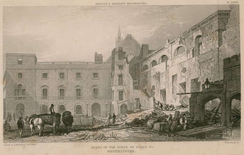 A Lordok Házának romjai, Westminster, London alkotó: R. W. Billings