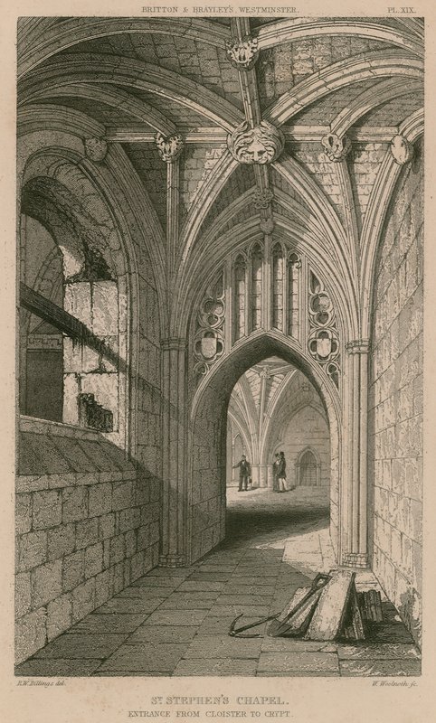 Szent István kápolna, bejárat a kolostorból a kriptába alkotó: R. W. Billings