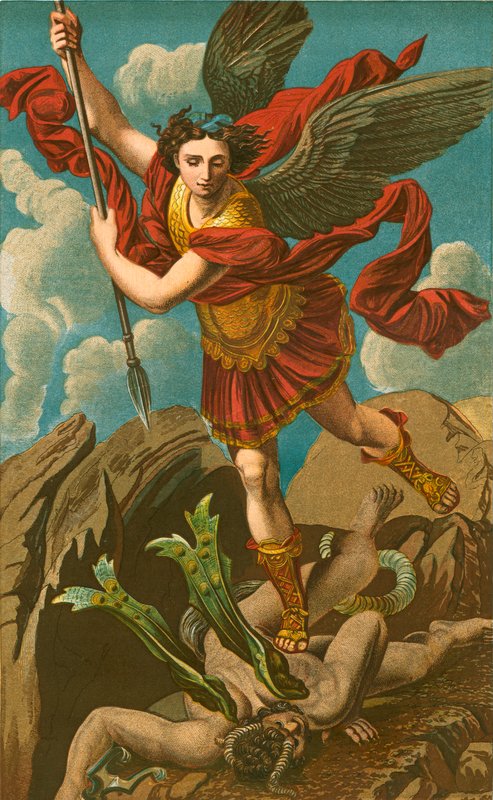 Szent Mihály, aki legyőzi a Sátánt alkotó: Raffaello Sanzio Raphael