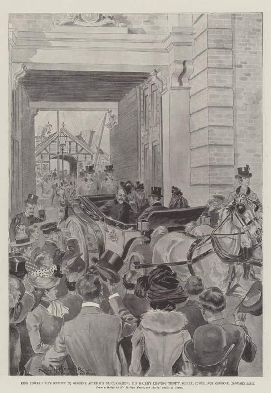 VII. Edward király visszatérése Osborne-ba kiáltása után, Őfelsége elhagyja a cowesi Trinity Wharf-ot Osborne-ba, január 24. alkotó: Ralph Cleaver