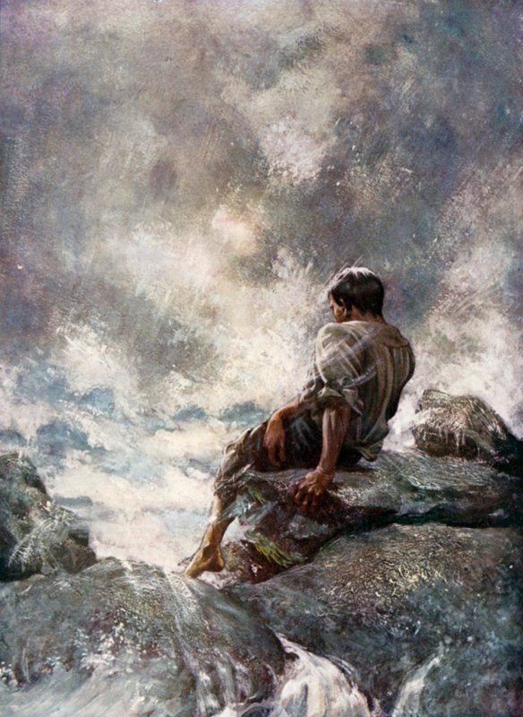 Illusztráció Robinson Crusoe-hoz, Daniel Defoe (színes litó) alkotó: Ralph Noel Pocock