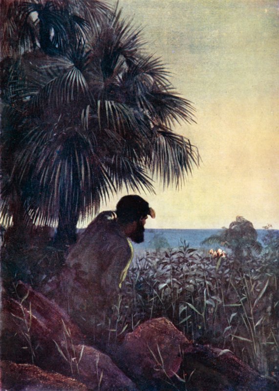 Illusztráció Robinson Crusoe-hoz, Daniel Defoe (színes litó) alkotó: Ralph Noel Pocock