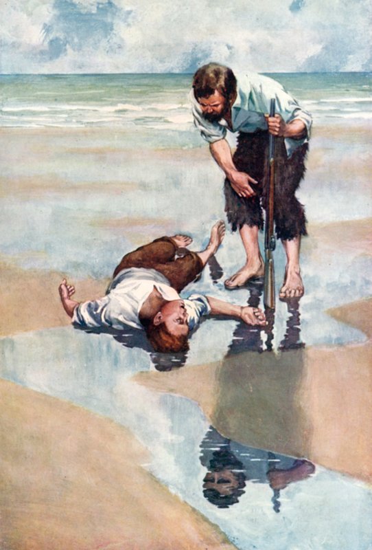 Illusztráció Robinson Crusoe-hoz, Daniel Defoe (színes litó) alkotó: Ralph Noel Pocock
