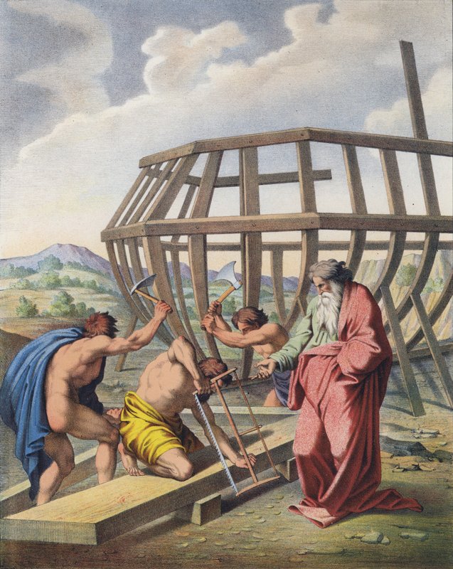Noé felügyeli a bárka építését alkotó: Raffaello Sanzio Raphael
