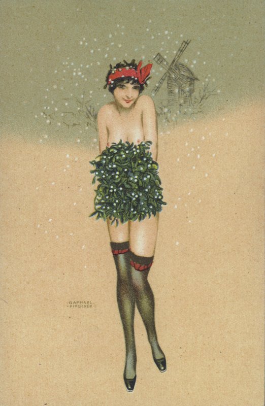 Lány kezében egy csomó fagyöngy alkotó: Raphael Kirchner