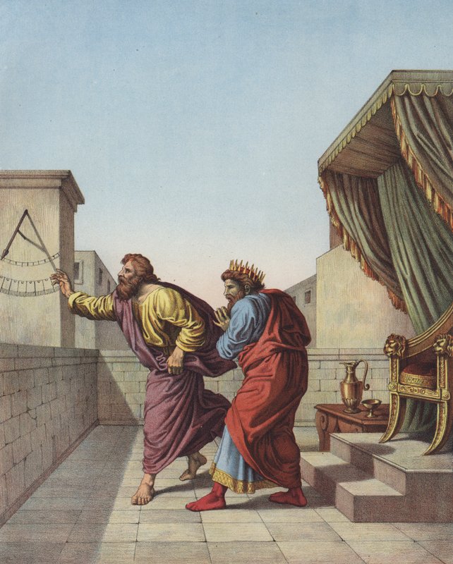 Ésaiás értesíti Ezékiást, Júda királyát, hogy még tizenöt évig él (színes litho) alkotó: after Raphael