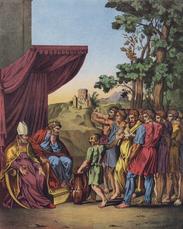 Józsué elnökölt Kánaán földjeinek Izrael törzsei számára történő kiosztásában (színes litho) alkotó: after Raphael