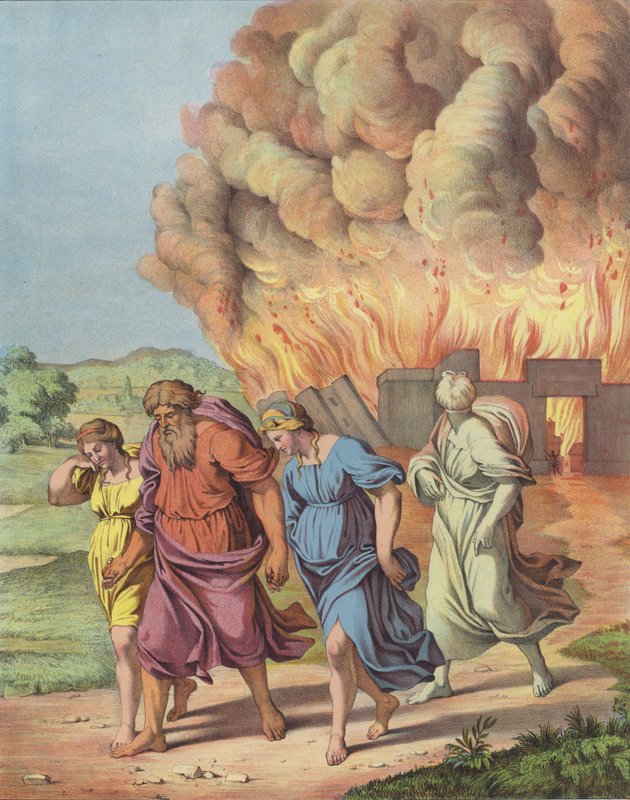 Lót és családja Szodoma pusztulása elől menekülve (színes litho) alkotó: after Raphael