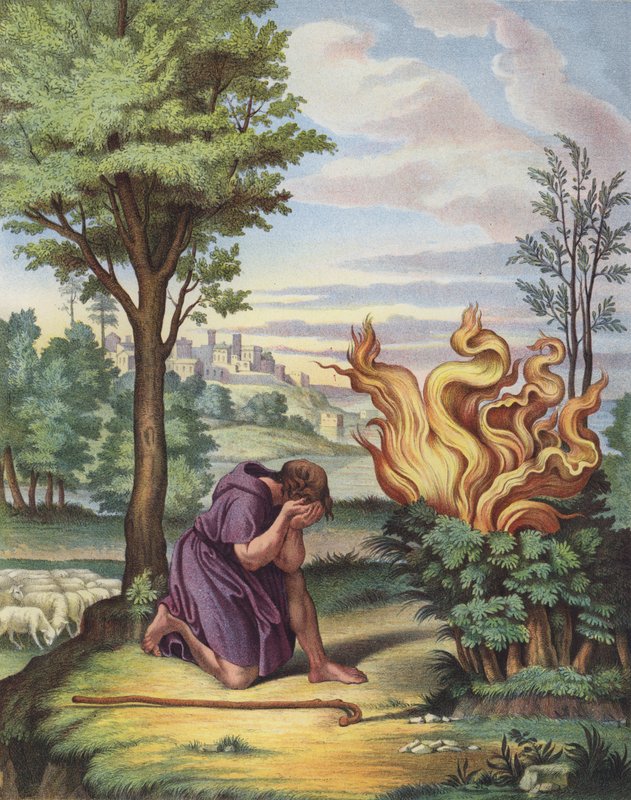Mózes és az égő bokor (színes litó) alkotó: after Raphael