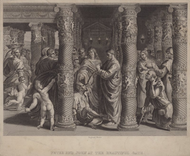 Péter és János a szép kapuban (metszet) alkotó: after Raphael