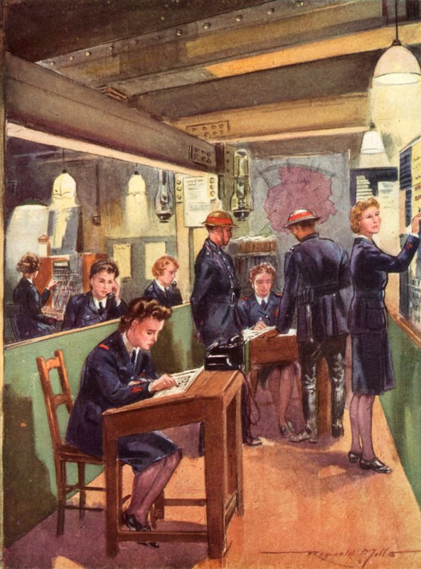 A háborús brit Nemzeti Tűzoltóság irányítóterme, II. világháború alkotó: Reginald Mills