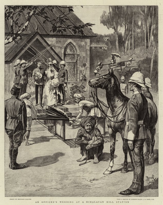 Egy tiszt esküvője egy himalájai hegyi állomáson (litográfia) alkotó: Reginald Thomas Cleaver