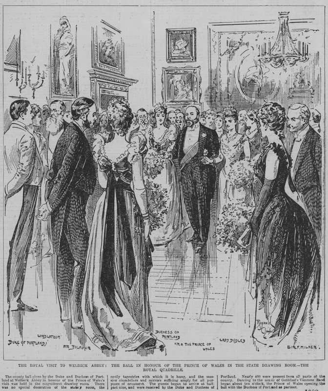 Királyi quadrille tánc a walesi herceg tiszteletére rendezett bálon a nottinghamshire-i Welbeck apátság állami szalonjában. alkotó: Reginald Thomas Cleaver