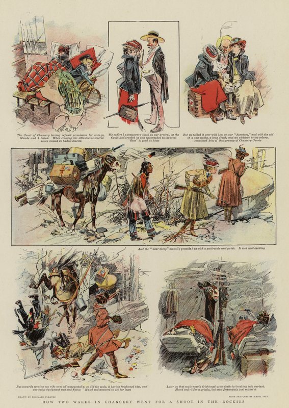 Hogyan ment el két kancelláriás gyám a Sziklás-hegységbe lövöldözni (színes litográfia) alkotó: Reginald Thomas Cleaver