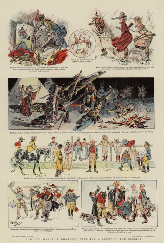 Hogyan ment el két kancelláriás gyám a Sziklás-hegységbe lövöldözni (színes litográfia) alkotó: Reginald Thomas Cleaver