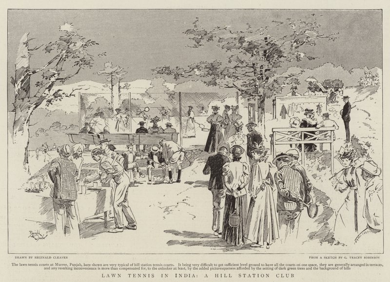 Gyeptenisz Indiában, egy hegyi állomás klubja (metszet) alkotó: Reginald Thomas Cleaver