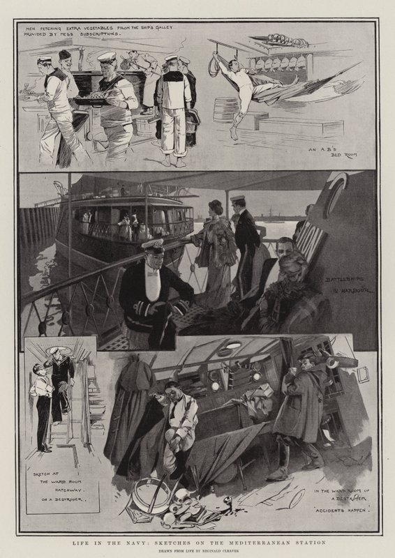 Élet a haditengerészetnél, vázlatok a földközi-tengeri állomáson (litho) alkotó: Reginald Thomas Cleaver