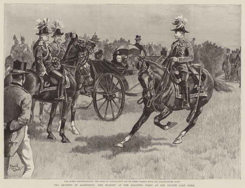 Viktória királynő a tisztelgésnél a múlt heti szemlén (metszet) alkotó: Reginald Thomas Cleaver