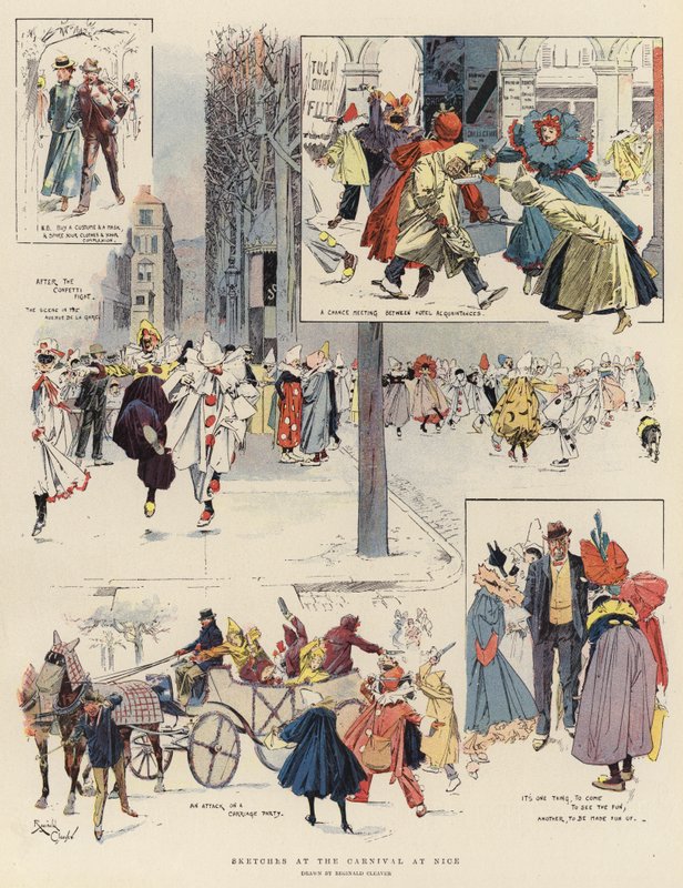 Vázlatok a nizzai karneválon (színes litográfia) alkotó: Reginald Thomas Cleaver