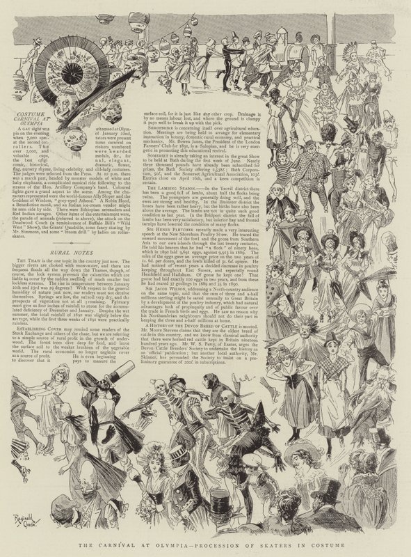 Az olimpiai karnevál, jelmezes korcsolyázók felvonulása (litográfia) alkotó: Reginald Thomas Cleaver