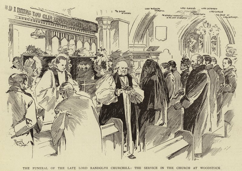 A néhai Lord Randolph Churchill temetése a woodstocki templomban (litho) alkotó: Reginald Thomas Cleaver