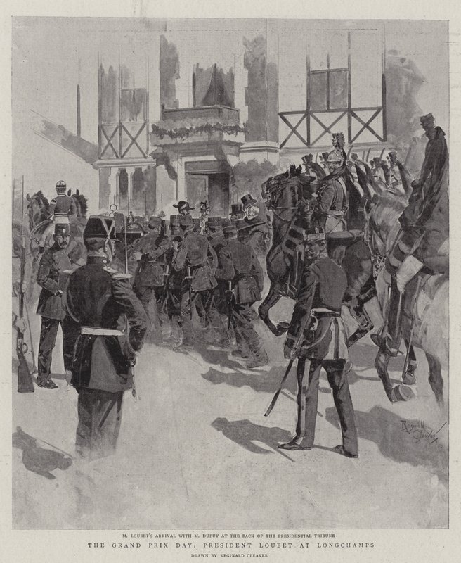 A nagydíj napja, Loubet elnök Longchamps-ban (litho) alkotó: Reginald Thomas Cleaver