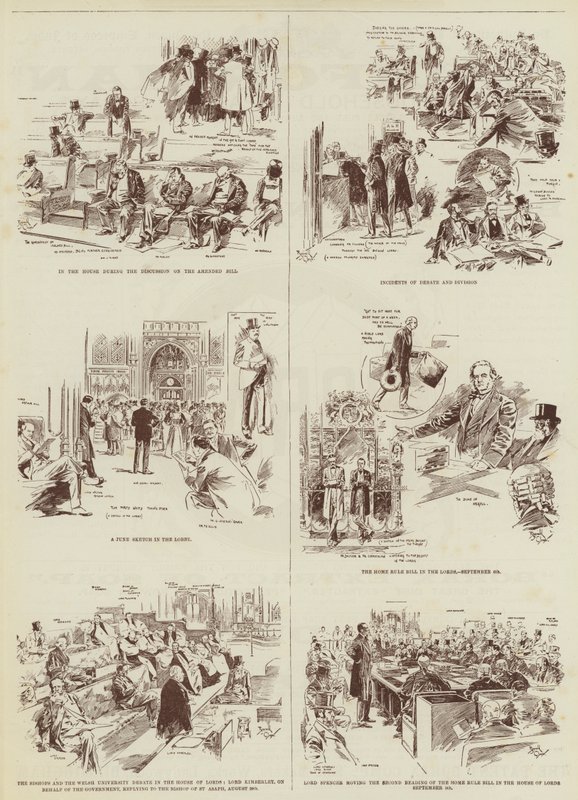 A belpolitikai ülésszak, néhány "Daily Graphic" vázlat a Parlamentben (metszet) alkotó: Reginald Thomas Cleaver