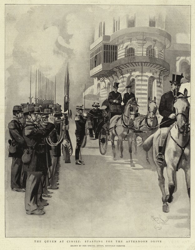 A királynő Cimiezben, a délutáni útra indulva (litho) alkotó: Reginald Thomas Cleaver