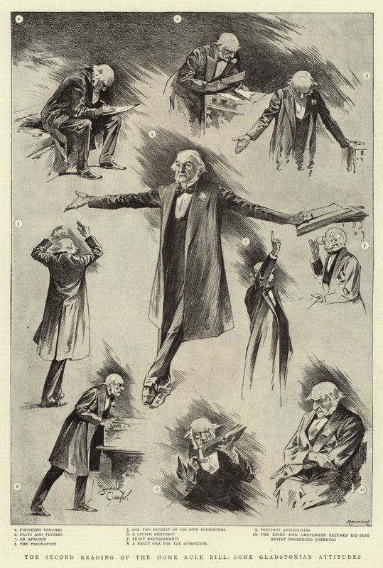 Az önkormányzati törvényjavaslat második olvasata, néhány gladstoni attitűd (litho) alkotó: Reginald Thomas Cleaver