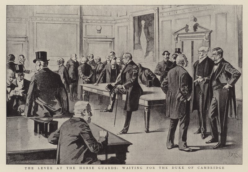 A gát a Horse Guardsnál, várva a cambridge-i herceget (litho) alkotó: Reginald Thomas Cleaver