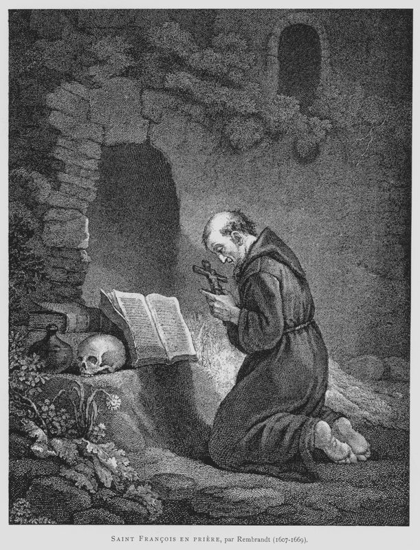 Assisi Szent Ferenc imádkozik (litho) alkotó: Rembrandt Harmensz. van Rijn (after)