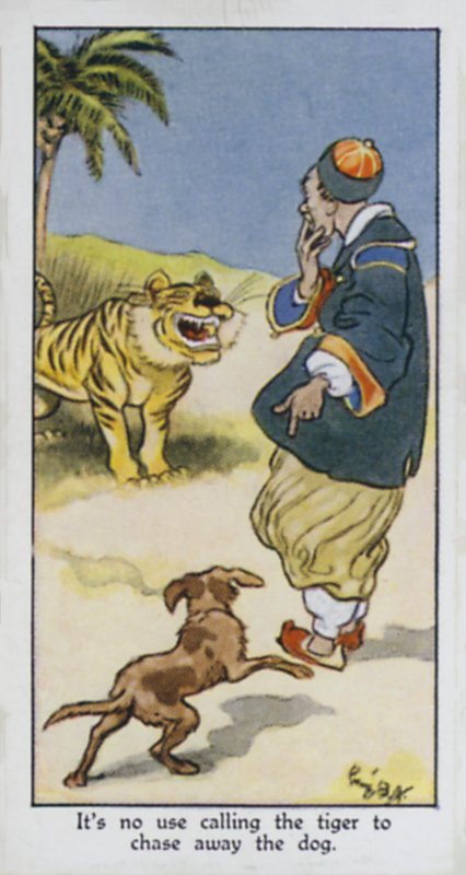 Hiába hívja a tigrist, hogy elűzze a kutyát (színes litho) alkotó: René Bull