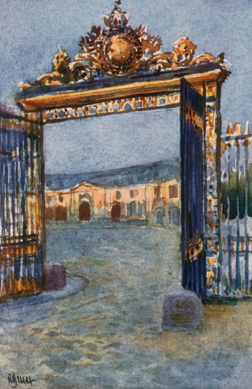 A palota kapuja és a Grand Stables, Versailles alkotó: Rene Binet