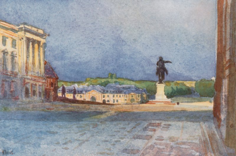 Királyi udvar, XIV. Lajos szobrával, Versailles alkotó: Rene Binet