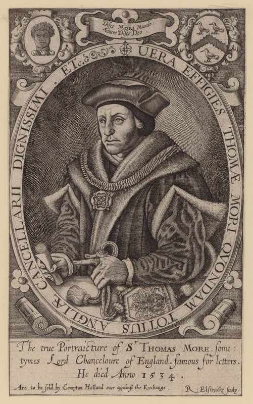 Sir Thomas More, angol jogász, államférfi, filozófus és humanista (metszet) alkotó: Renold (after) Elstrack