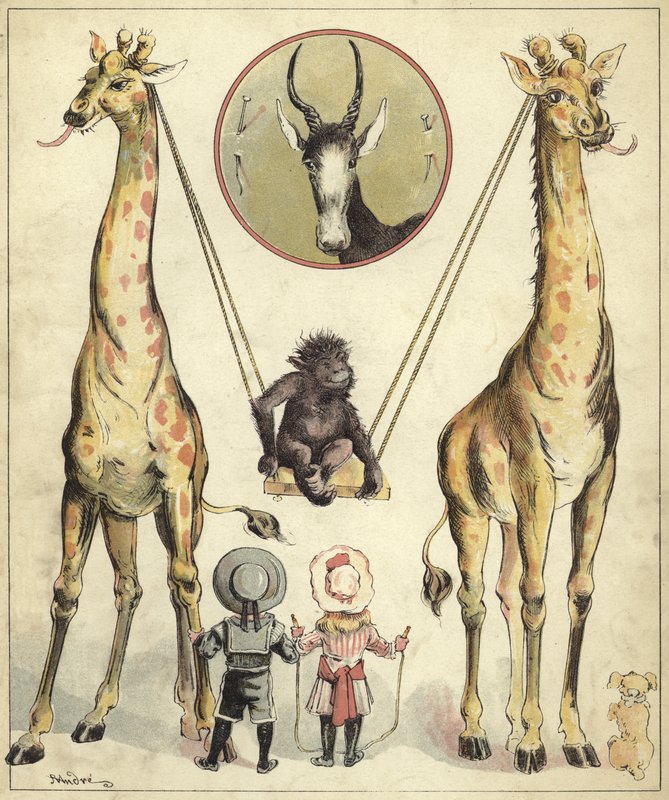 Zsiráfok játszanak majommal (chromolitho) alkotó: Richard Andre
