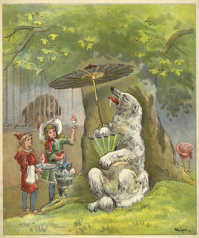 A jegesmedvét fagylalttal etetik a gyerekek (chromolitho) alkotó: Richard Andre