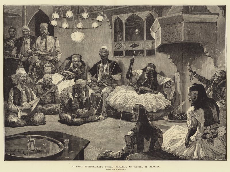 Éjszakai szórakozás a ramadán alatt, Scutariban, Albániában alkotó: Richard Caton Woodville junior