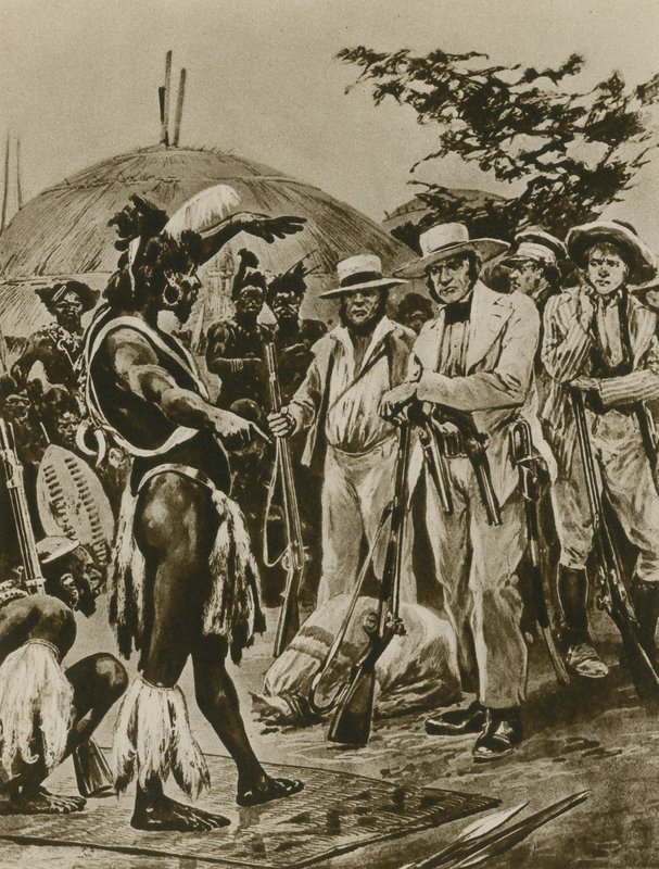 Beszélgetés a zulusokkal Natal korai napjaiban (mélynyomás) alkotó: Richard Caton Woodville junior