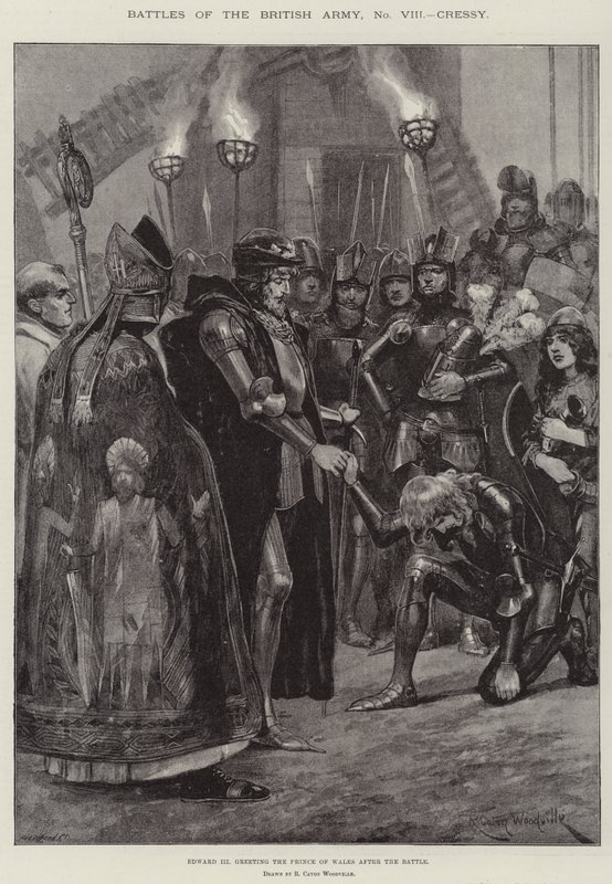 A brit hadsereg csatái, Cressy, III. Edward köszönti a walesi herceget a csata után alkotó: Richard Caton Woodville junior