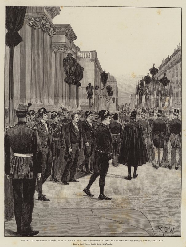 Carnot elnök temetése július 1-jén, vasárnap, az új elnök elhagyja az Elysee-t és követi a temetési autót alkotó: Richard Caton Woodville junior