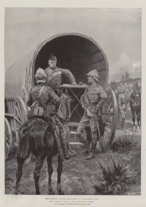 Lord Roberts üzeneteket ír egy szállító kocsiban alkotó: Richard Caton Woodville junior