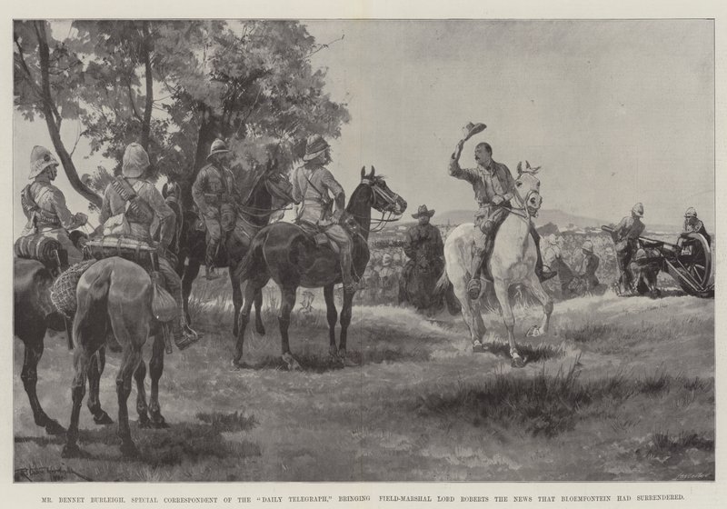 Bennet Burleigh úr, a Daily Telegraph különtudósítója, Lord Roberts marsall hadnagy hírül adja, hogy Bloemfontein feladta magát. alkotó: Richard Caton Woodville junior