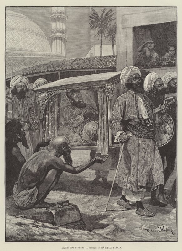 Gazdagság és szegénység, vázlat egy indiai bazárban alkotó: Richard Caton Woodville junior