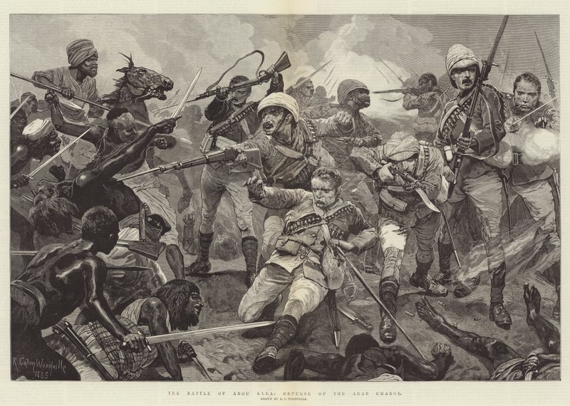 Az abou kleai csata, az arab támadás visszaverése metszet alkotó: Richard Caton Woodville junior