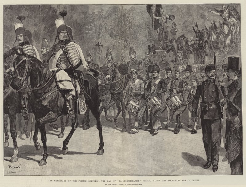 A Francia Köztársaság századik évfordulója, a La Marseillaise autója a Boulevard des Capucines mentén halad alkotó: Richard Caton Woodville junior