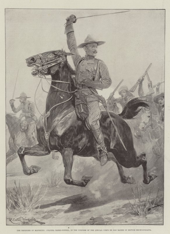 Mafeking védelmezője, Baden-Powell ezredes, a brit Bechuanalandban általa felállított különleges alakulat egyenruhájában. alkotó: Richard Caton Woodville junior