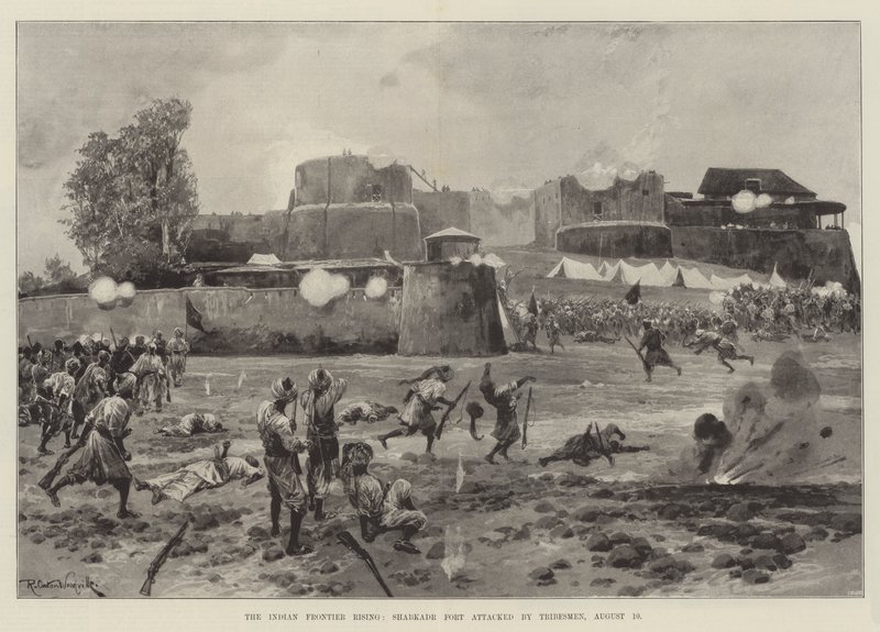 The Indian Frontier Rising, Shabkadr erődjét megtámadták a törzsek, augusztus 10. alkotó: Richard Caton Woodville junior